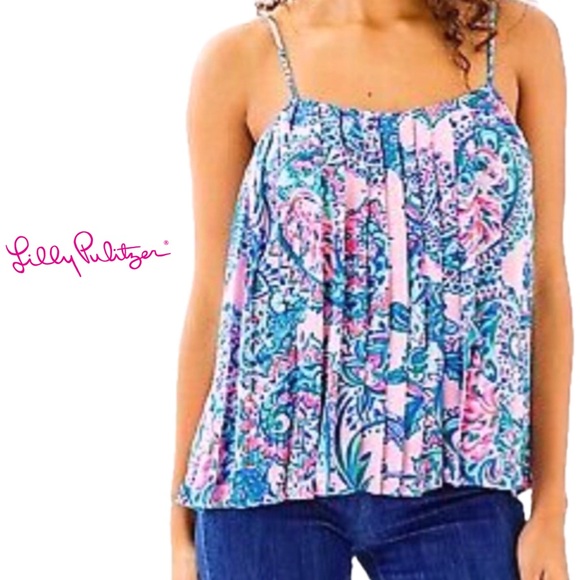Lilly Pulitzer Tops - Lilly Pulitzer Rein Pleated Tank in Pink Tropics Print